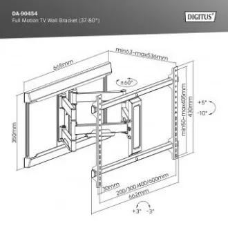 DIGITUS Vollbewegliche TV-Wandhalterung 37-80", max. 60 kg Belastung, VESA: 200x100, 200x200, 300x200, 400x200, 300x300, 400x300