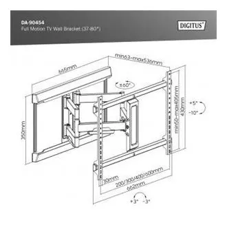 DIGITUS Vollbewegliche TV-Wandhalterung 37-80", max. 60 kg Belastung, VESA: 200x100, 200x200, 300x200, 400x200, 300x300, 400x300