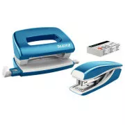 LEITZ Mini Hefter und Locher Set WOW, metallic blau