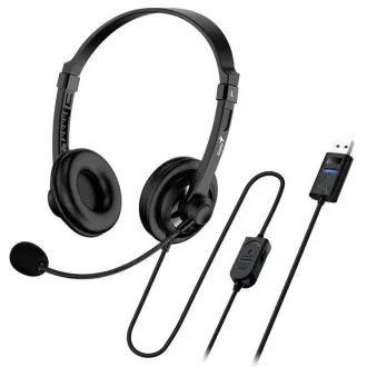 Genius Headset - HS-230U, Headset, kabelgebunden, mit Mikrofon, Lautstärkeregler, Kabellänge 2,4m, USB, schwarz