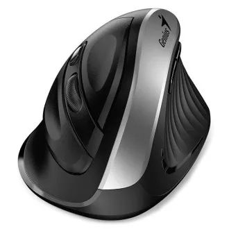 Genius Ergo 8250S, Maus, kabellos, vertikal, 1600DPI, 6 Tasten, geräuschlos, schwarz-silber
