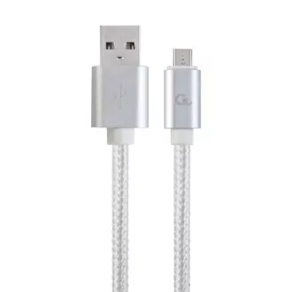 GEMBIRD CABLEXPERT Kabel USB A Stecker/Micro USB Stecker 2.0, 1.8m, geflochten, silber, Blister
