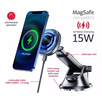 MAGNETIC CAR HOLDER SWISSTEN WITH WIRELESS CHARGING 15W DASHBOARD (MagSafe kompatibel)