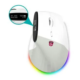 CONNECT IT FOR HEALTH – ergonomische vertikale Maus mit Display, kabellos, 2x BT, USB 2,4 GHz, RGB-Hintergrundbeleuchtung, weiß