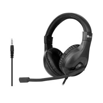 C-TECH Kopfhörer mit Mikrofon MHS-05, 4-poliger 3,5-mm-Klinkenstecker, Bedienelemente am Kabel, Kopfbügel, Adapter auf 2x Klinkenbuchse, schwarz