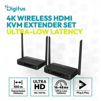 DIGITUS 4K/60 Hz kabelloser HDMI-KVM-Extender-Set, 100 m, schwarz