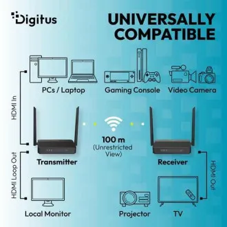 DIGITUS 4K/60 Hz kabelloser HDMI-KVM-Extender-Set, 100 m, schwarz