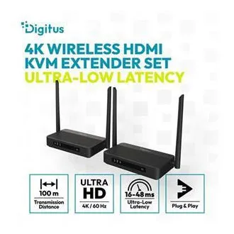 DIGITUS 4K/60 Hz kabelloser HDMI-KVM-Extender-Set, 100 m, schwarz