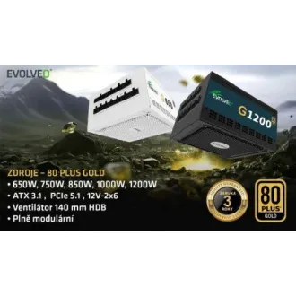 EVOLVEO G750 Netzteil 750W, 80 GOLD, ATX 3.1, PCIe 5.1, aPFC, 140mm Lüfter, modular, 3 Jahre Garantie, schwarz EVOLVEO G750 Netzteil 750W, 80 GOLD, ATX 3.1, PCIe 5.1, aPFC, 140mm Lüfter, modular, 3 Jahre Garantie, schwarz