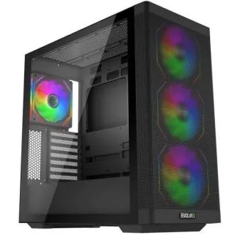 EVOLVEO Scorpio, eATX/ATX-Gehäuse, 4 × 120-mm-ARGB-Lüfter, Seitenwand aus gehärtetem Glas   Frontblende mit Gitter