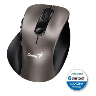 Genius Ergo 9000S, Maus, kabellos, optisch, 2400DPI, 6 Tasten, Bluetooth, 2.4GHz, USB, titan