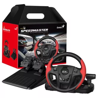 Genius GX Gaming SpeedMaster, Lenkrad, Pedale, Schalthebel, für PC, PS3, PS4, USB, Vibration, schwarz und rot