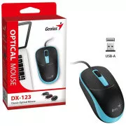Genius DX-123 Maus, kabelgebunden, optisch, 1200DPI, 3 Tasten, USB, schwarz und blau