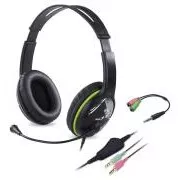 Genius HS-400A Headset, Gaming, kabelgebunden, Headset, Mikrofon, Lautstärkeregler, 2×3,5mm Klinke, Reduzierung auf 1×3,5mm, schwarz-grün