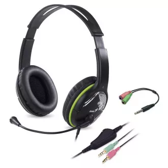 Genius HS-400A Headset, Gaming, kabelgebunden, Headset, Mikrofon, Lautstärkeregler, 2×3,5mm Klinke, Reduzierung auf 1×3,5mm, schwarz-grün