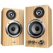 Genius SP-HF1812BT Lautsprecher, 2.0, 50 W, Bluetooth 5.3, 3,5-mm-Klinkenstecker, aus Holz, hellbraun