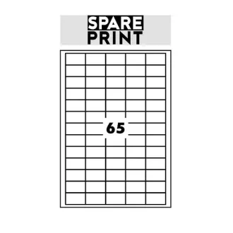 SPARE PRINT PREMIUM Selbstklebende Etiketten weiß, 100 Blatt A4 im Karton (1 Bogen/65x Etikett 38x21mm)