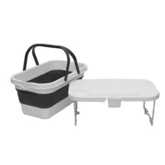 PLATINET CAMPING PICKNICKKORB 47X29X23,5 CM, 16L, FALTBAR, MIT DECKEL 2IN 1 / TISCH WEISS-GRAU