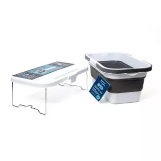 PLATINET CAMPING PICKNICKKORB 47X29X23,5 CM, 16L, FALTBAR, MIT DECKEL 2IN 1 / TISCH WEISS-GRAU