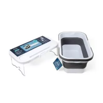 PLATINET CAMPING PICKNICKKORB 47X29X23,5 CM, 16L, FALTBAR, MIT DECKEL 2IN 1 / TISCH WEISS-GRAU