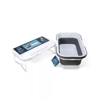 PLATINET CAMPING PICKNICKKORB 47X29X23,5 CM, 16L, FALTBAR, MIT DECKEL 2IN 1 / TISCH WEISS-GRAU