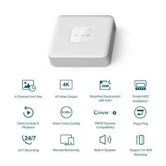 TP-LINK VIGI NVR1104H-4P 4 Kanäle, 4x Lan mit PoE, 2x USB