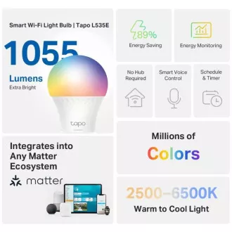 TP-Link Tapo L535E, Smart Wi-Fi LED-Glühbirne Farbe, 2500-6500K, E27 TP-Link Tapo L535E, Smart Wi-Fi LED-Glühbirne Farbe, 2500-6500K, E27
