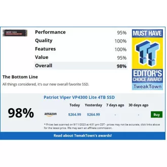 PATRIOT VP4300 Lite/4TB/SSD/M.2 NVMe/Schwarz/5R