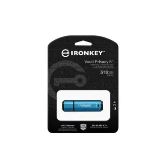 Kingston Ironkey Vault Privacy 50/512GB/USB 3.2/USB-A/Blau