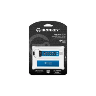 Kingston IronKey-Tastatur 200/64GB/USB 3.2/USB-A/Blau