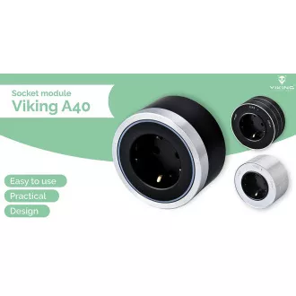 Steckdosenmodul Viking A40SB, silber-schwarz/Ausgänge - 1xAC/Leistung bis 2500W/230V,16A,50Hz/Steckdosentyp