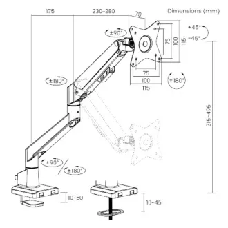 Brateck LDT62-C012 Monitorhalter einarmig Gasdruckfeder