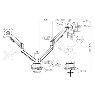 Brateck Monitorhalter LDT62-C024 zwei Arme nebeneinander Gasdruckfeder