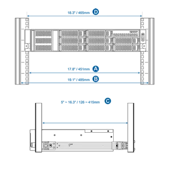 QNAP-Schienenkit, Stützsäule 126 ~ 415mm für 1U/2U/3U QNAP-Rackmount-Modelle mit kurzer Tiefe