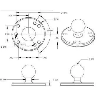 RAM Mounts Adapter, Metall, AMPS-Lochbild, 1" Stift