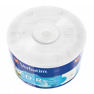 Verbatim CD-R, 43794, Tintenstrahl bedruckbar, 50er-Pack, 700MB, 50x, 80min, 12cm, wrap, für die Datenarchivierung