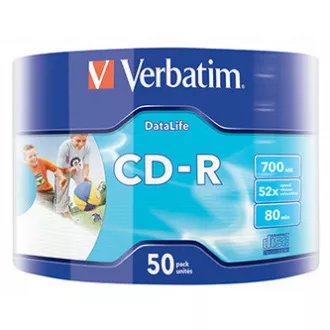 Verbatim CD-R, 43794, Tintenstrahl bedruckbar, 50er-Pack, 700MB, 50x, 80min, 12cm, wrap, für die Datenarchivierung