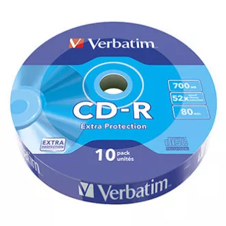 Verbatim CD-R, 43725, Extra Protection, 10er-Pack, 700MB, 52x, 80 Min., 12cm, nicht bedruckbar, wrap, für die Datenarchivierung