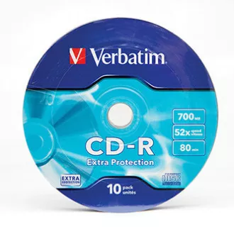 Verbatim CD-R, 43725, Extra Protection, 10er-Pack, 700MB, 52x, 80 Min., 12cm, nicht bedruckbar, wrap, für die Datenarchivierung
