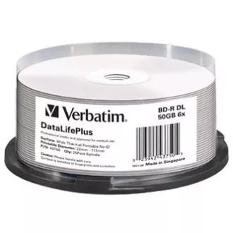 Verbatim BD-R, DL Wide Thermal Printable No Id Surface Hard Coat, 50 GB, Spindel, 43750, 6x, 25er-Pack, für die Datenarchivierung Verbatim BD-R, DL Wide Thermal Printable No Id Surface Hard Coat, 50 GB, Spindel, 43750, 6x, 25er-Pack, für die Datenarchivierung