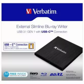 Verbatim Externes Blu-Ray-Laufwerk, 43889, USB 3.1, USB-C, GRATIS 25GB MDISC Verbatim Externes Blu-Ray-Laufwerk, 43889, USB 3.1, USB-C, GRATIS 25GB MDISC