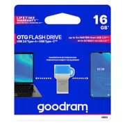 Goodram USB-Stick OTG, USB 3.0, 16GB, ODD3, blau, ODD3-0160B0R11, USB A / USB C, mit Abdeckung