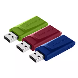 Verbatim USB-Flash-Laufwerk, USB 2.0, 16GB, Slider, grün, blau, rot, 49326, USB A, mit Slide-out-Anschluss, 3 Stück