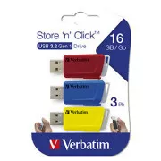 Verbatim USB-Flash-Laufwerk, USB 3.0, 16 GB, Store N Click, gemischte Farben, 49306, USB A, mit ausziehbarem Anschluss, 3 Stück
