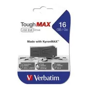 Verbatim USB-Flash-Laufwerk, USB 2.0, 16 GB, ToughMAX, schwarz, 49330, USB A, Verbundmaterial KyronMAX(tm)