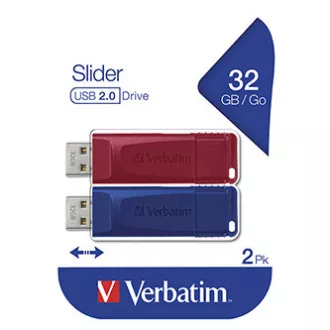 Verbatim USB-Flash-Laufwerk, USB 2.0, 32GB, Slider, rot, blau, 49327, USB A, mit Slide-out-Anschluss, 2 Stück