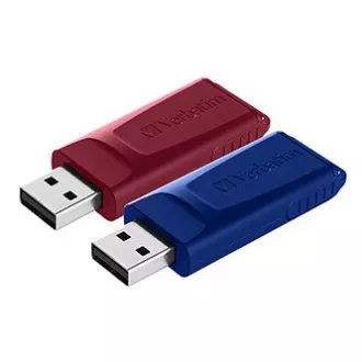 Verbatim USB-Flash-Laufwerk, USB 2.0, 32GB, Slider, rot, blau, 49327, USB A, mit Slide-out-Anschluss, 2 Stück