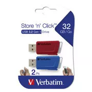 Verbatim USB-Flash-Laufwerk, USB 3.0, 32 GB, Store N Click, gemischte Farben, 49308, USB A, mit ausziehbarem Anschluss, 2 Stück