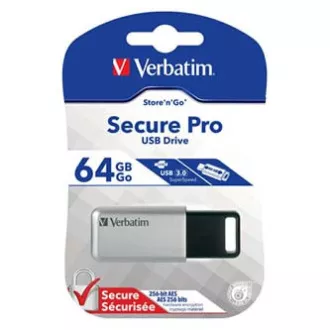 Verbatim USB-Flash-Laufwerk, USB 3.0, 64 GB, Secure Pro, silber, 98666, USB A, AES 256-Bit-Verschlüsselung, mit ausziehbarem Anschluss