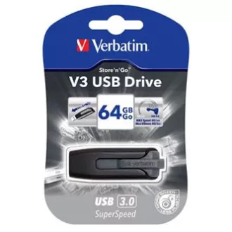 Verbatim USB-Flash-Laufwerk, USB 3.0, 64 GB, V3, Store N Go, schwarz, 49174, USB A, mit ausziehbarem Anschluss